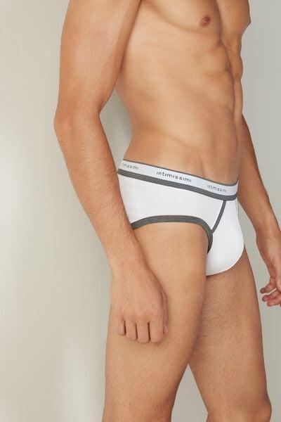 White Stretch Supima Cotton Briefs, White/graphite Blend, large image number 3