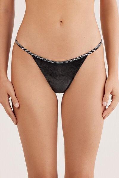 Black Girls Wanna Glisten 80S-Style Strappy Thong, Black, medium