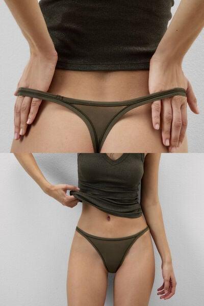 Green Ultralight Cotton Side Straps Thong, 5601_660J, large image number 0