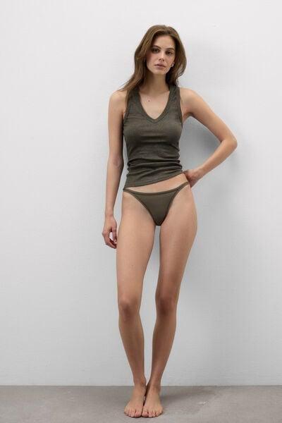Green Ultralight Cotton Side Straps Thong, 5601_660J, large image number 1
