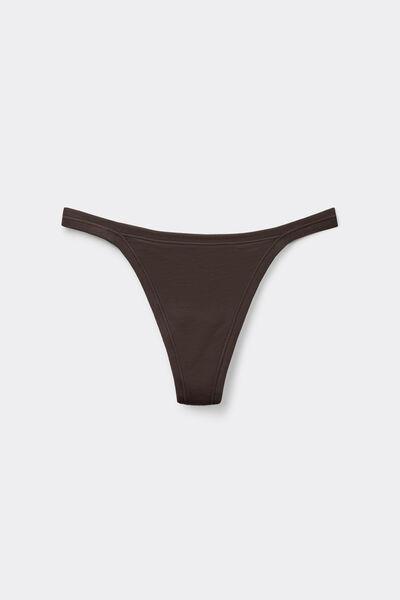 Mocha Brown Ultralight Cotton Side Straps Thong, 5601_705J, large image number 3