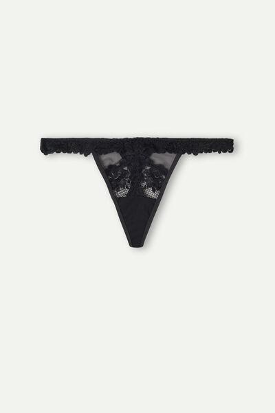 Black Lace-Detailed G-String, , large image number 2