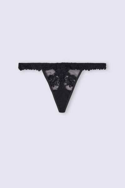 Black Lace-Detailed G-String, , large image number 2