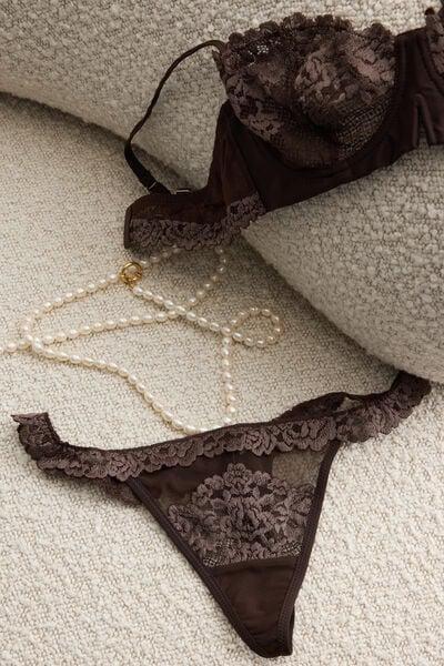 Brown Pretty Flowers Side Straps Thong, 5601_705J, large image number 0