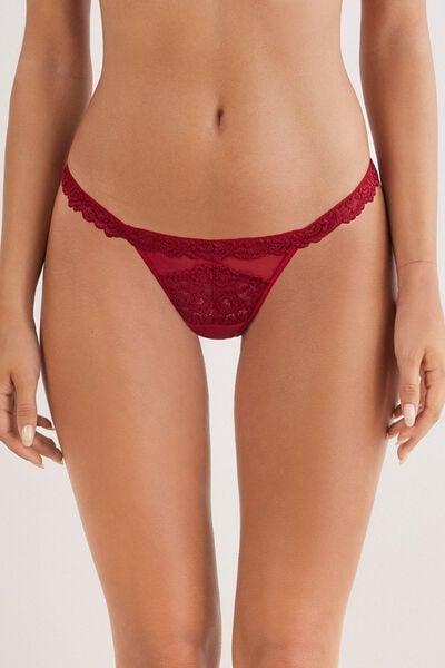 Red Pretty Flowers Side Straps Thong, , large image number 0