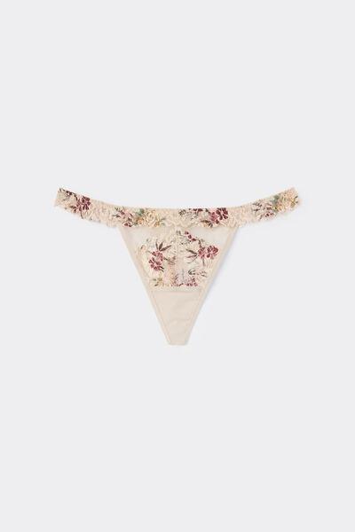 Beige Pretty Flowers Openwork Lace Thong, 5601_327K, large image number 3