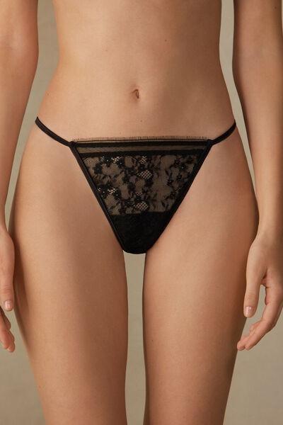 BLACK Luxury Treats Thong with Side Straps, , large image number 0