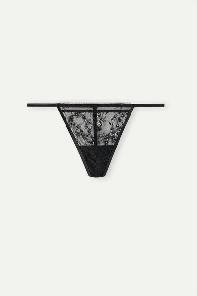 BLACK Luxury Treats Thong with Side Straps, , large image number 1