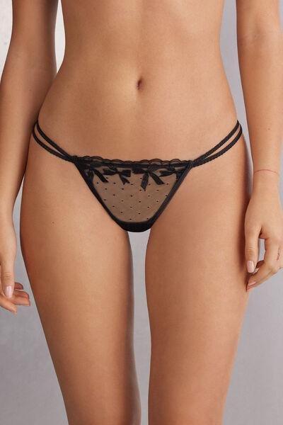 Black Frou Frou Romance String-Thong, , large image number 0