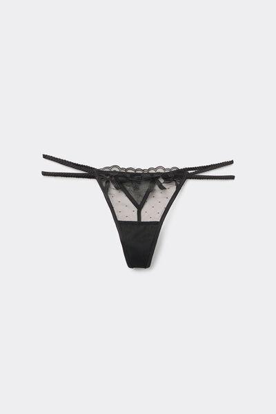 Black Frou Frou Romance String-Thong, , large image number 1