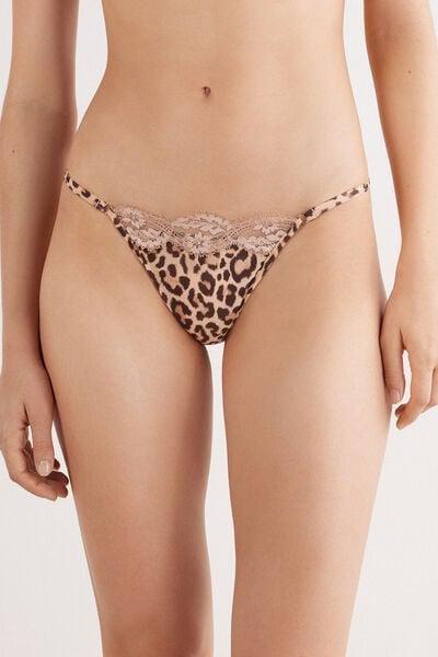 Beige Animal Print Pretty Savage Thong, 5601_938J, large image number 1