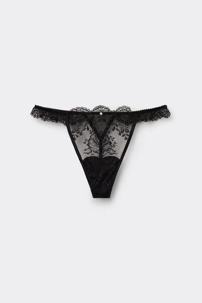 Black La Vie En Rose Side Strap Lace Thong, Black, large image number 2