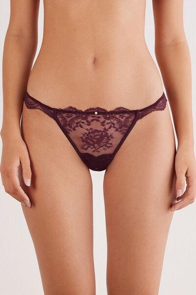 Burgundy La Vie En Rose Side-Strap Lace Thong, 5601_028K, large image number 1