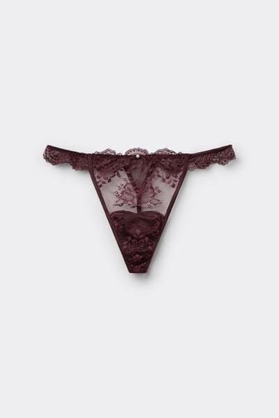 Burgundy La Vie En Rose Side-Strap Lace Thong, 5601_028K, large image number 7