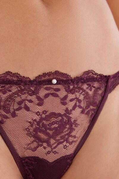 Burgundy La Vie En Rose Side-Strap Lace Thong, 5601_028K, large image number 9