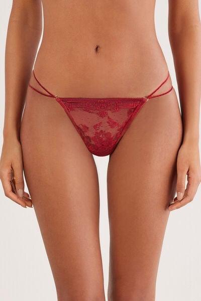 Red La Femme Fatale Side Straps Lace Thong, Wax Red, large image number 1