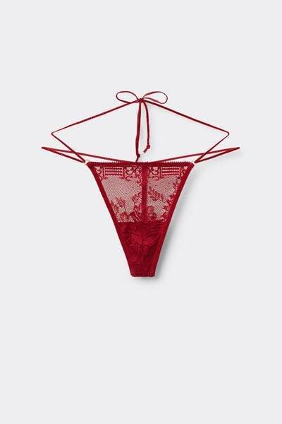Red La Femme Fatale Side Straps Lace Thong, Wax Red, large image number 3