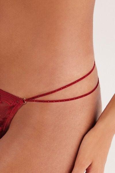 Red La Femme Fatale Side Straps Lace Thong, Wax Red, large image number 5
