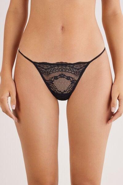 Black The Star Of The Show Side Straps Lace Thong, Black, large image number 1