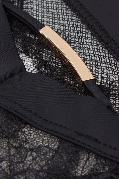 Black Playful Glamour Side Straps Lace Thong, Black, large image number 4