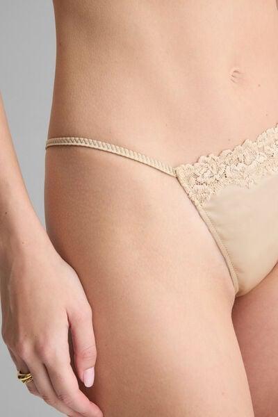 Beige Silky Flowers Silk And Lace G-String, 5601_447J, large image number 2
