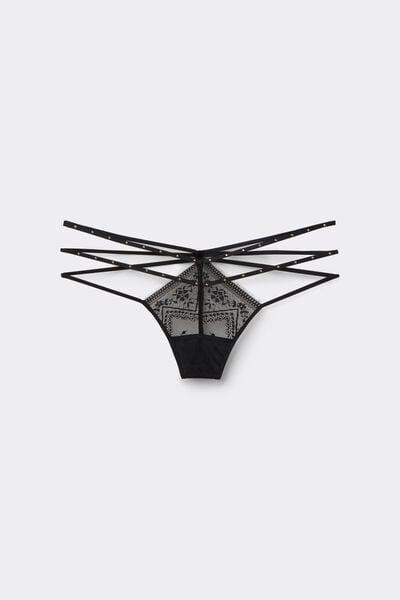 Black Flirt Fearlessly Side Straps Thong, Black, large image number 3