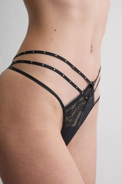 Black Flirt Fearlessly Side Straps Thong, Black, large image number 5