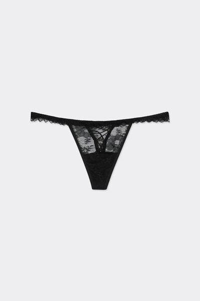 Black Tempting Treat Side Straps Thong, Black, large image number 3