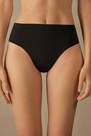 BLACK High-Waisted Thong in Seamless Ultralight Microfibre