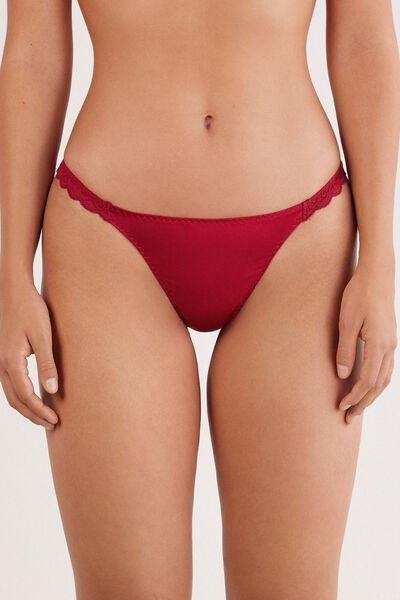Red Side Embellished Silk And Lace G-String, Red, large image number 0