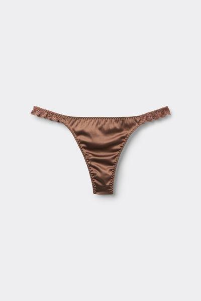 Caramel Side Embellished Silk And Lace G-String, Brown Mocha, large image number 3