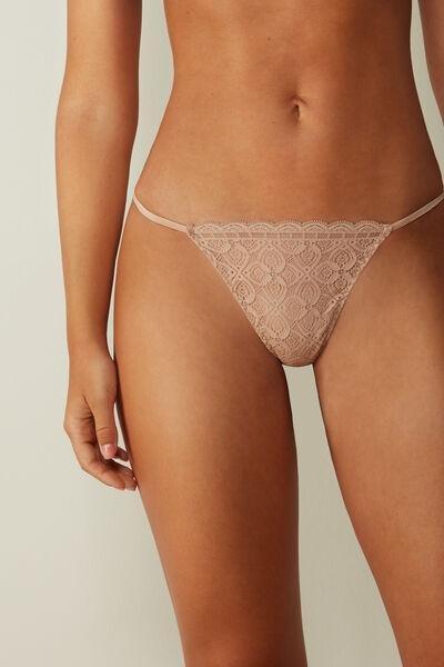 Beige Side Strap Lace G-String, Soft Beige, large image number 0