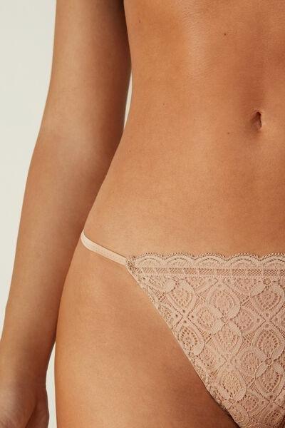 Beige Side Strap Lace G-String, Soft Beige, large image number 1