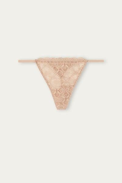 Beige Side Strap Lace G-String, Soft Beige, large image number 3