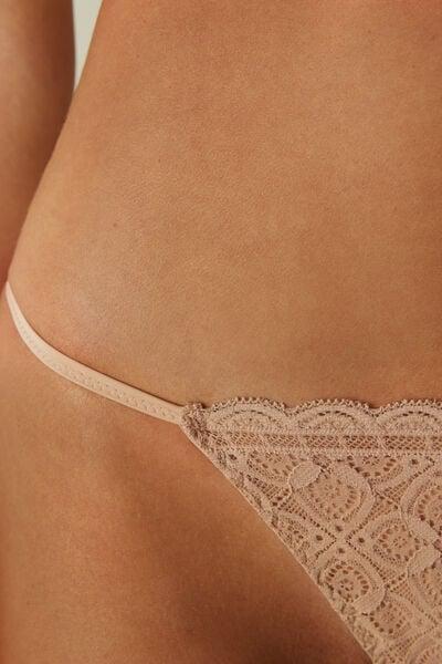Beige Side Strap Lace G-String, Soft Beige, large image number 5