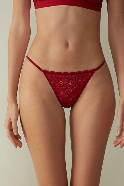 Red Lace Thong With Side Straps, , large image number 0
