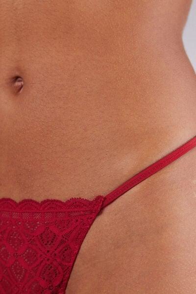 Red Lace Thong With Side Straps, Red, large image number 5