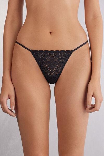 Black Side Straps Lace Thong, , large image number 0