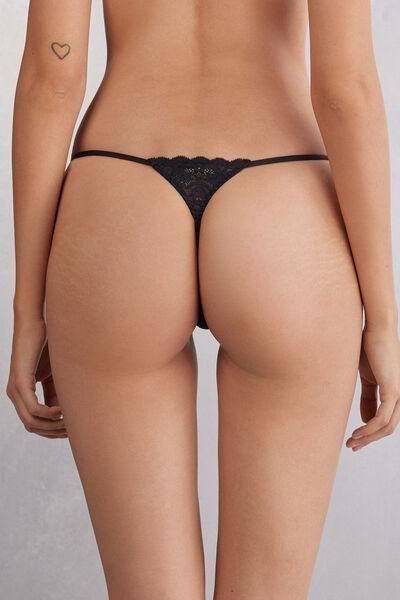 Black Side Straps Lace Thong, , large image number 2