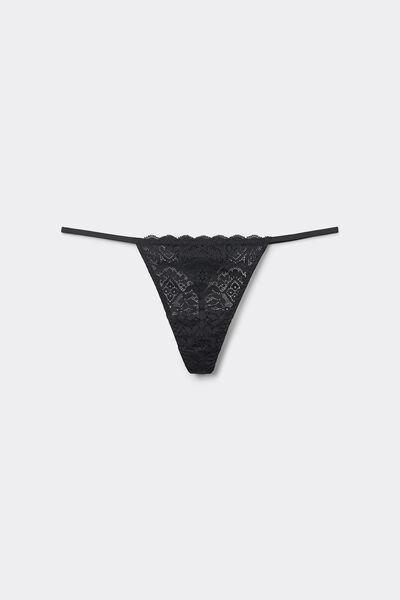 Black Side Straps Lace Thong, Black, large image number 5