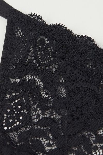 Black Side Straps Lace Thong, Black, large image number 6