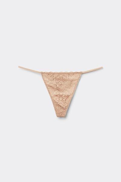 Beige Side Straps Lace Thong, , large image number 4