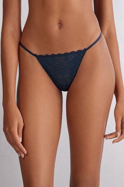Blue Side Straps Lace Thong, , medium