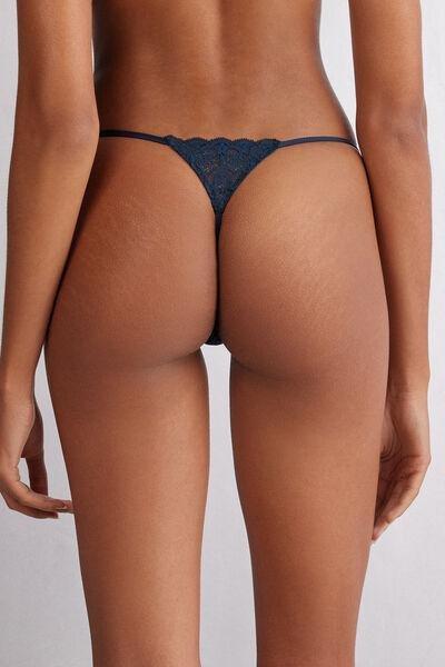Blue Side Straps Lace Thong, , large image number 2