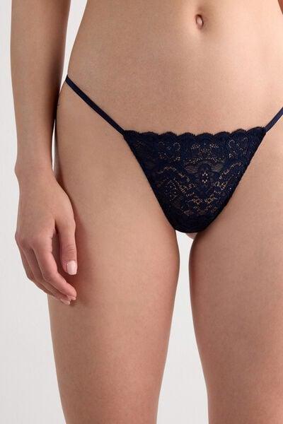 Navy Side Straps Lace Thong, Intense Blue, large image number 7
