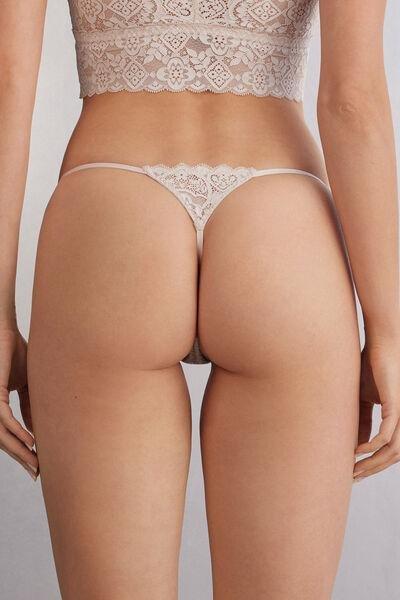 Cream Side Straps Lace Thong, , large image number 2
