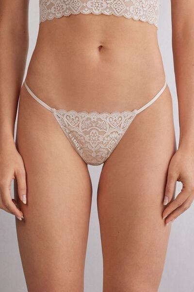 Cream Side Straps Lace Thong, Silk, large image number 2