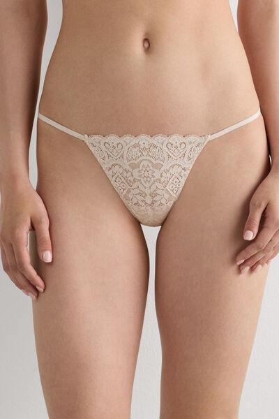 Cream Side Straps Lace Thong, Silk, large image number 3