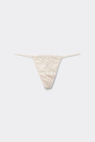Cream Side Straps Lace Thong, Silk, large image number 5