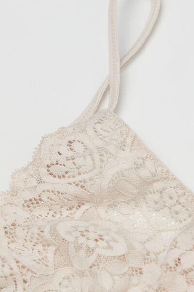 Cream Side Straps Lace Thong, Silk, large image number 6